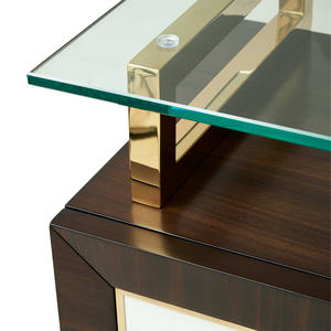 מדיה מותאמת אישית קונסולה גבוהה גלוס זכוכית משטח מתכוונן קטיפה מרופדת מגירה מלוטשת זהב המבטא בצד טלוויזיה - Product Image 5