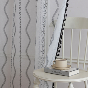 Rideaux transparents Bohemian Wave 100% Polyester-Glands peints à la main d'inspiration marocaine, bloquant les UV pour chambre à coucher/café/maison de plage - Product Image 3