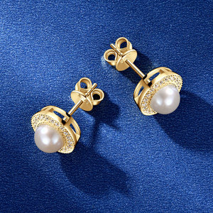Boucles <span class=keywords><strong>d</strong></span>'oreilles clous en argent 925, style vintage, perles <span class=keywords><strong>de</strong></span> <span class=keywords><strong>culture</strong></span> <span class=keywords><strong>d</strong></span>'eau douce naturelles blanches rondes <span class=keywords><strong>de</strong></span> 5,5 à 6 mm, halo, pour femmes - Product Image 6