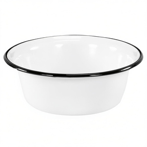 Bol en émail blanc avec bord noir, diamètre 12 pouces, pour usage en cuisine - Product Image 2