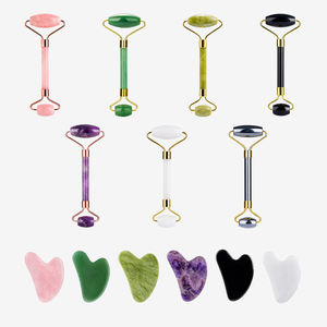 Vente de rouleaux de jade personnalisés avec logo du fabricant, 100% naturels, pour massage facial, en pierre de jade double rose quartz. - Product Image 1