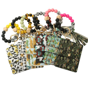 Mới đến hướng dương Leopard Keychain Ví với vòng tay Bangle Vòng đeo tay Silicone hạt vòng đeo tay vòng đeo tay Ví Keychain - Product Image 1