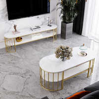 Table basse en marbre nordique avec structure métallique, meuble TV multifonctionnel pour petit salon