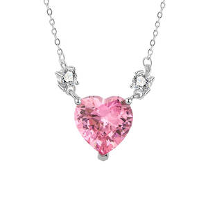 Collana di Gioielleria alla Moda con Cuore Rosa in Zircone, Lussuoso Pendente a Forma di Cuore con Zircone Rosa Tagliato, Regalo <span class=keywords><strong>d</strong></span>'<span class=keywords><strong>Amore</strong></span> per Donne - Product Image 5