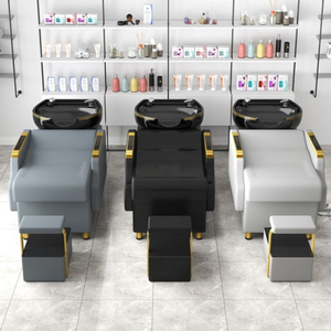 Chaises de coiffeur avec bac à shampoing de luxe, couleur personnalisée, vente chaude, lavabo et chaises, lit de shampoing noir, SPA - Product Image 1