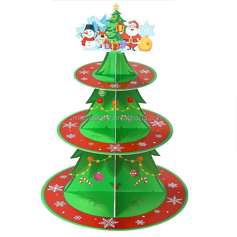 Christmas Cupcake Stand Holder 3 Tier Christmas Tree Cardboard Cupcake Tower Xmas Holiday Cake Toppers Stand Holder for Winter