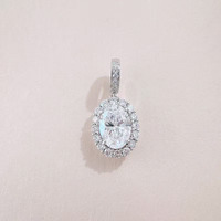 Collana con Pendente in Oro Bianco 18K con Diamante Ovale Coltivato in Laboratorio, Halo a Stella Brillante, Catene e Ciondoli alla Moda per Donna