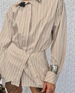 Nuovo Design 2026: Set 2 Pezzi Estivo Casual da <span class=keywords><strong>Donna</strong></span> con Corsetto a Righe Stampato e Camicia a Maniche Lunghe - Product Image 2