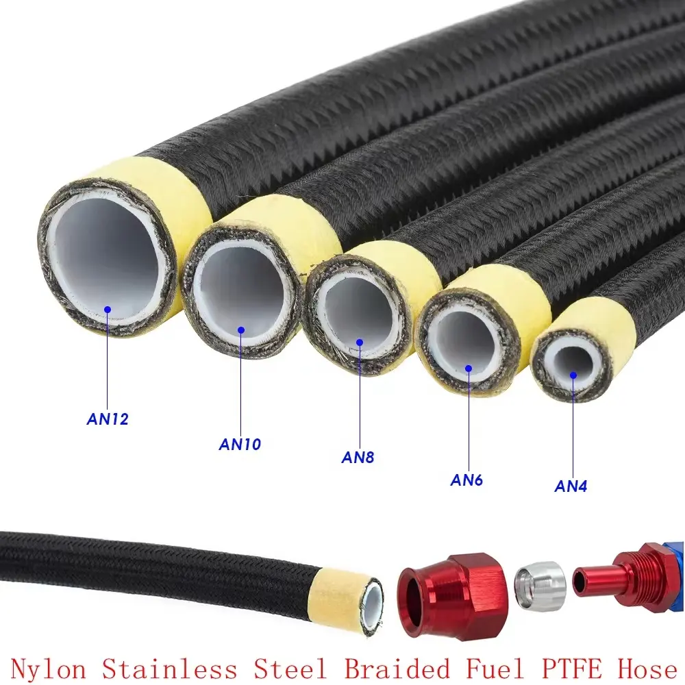 an4 an6 an8 an10 an12 PTFE braided steel braided 6an 8an 3/8" Nylon Stainless Steel Braided PTFE Fuel Hose