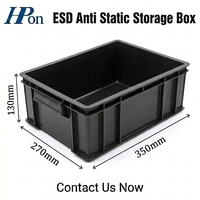 Conteneur de manutention ESD léger 350*270*130MM en plastique antistatique PP, carton noir, boîte de rangement de composants SMT ESD