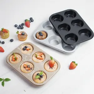 CANZO wajan Cupcake baja karbon, nampan memanggang Cupcake anti lengket 6 lubang untuk Oven