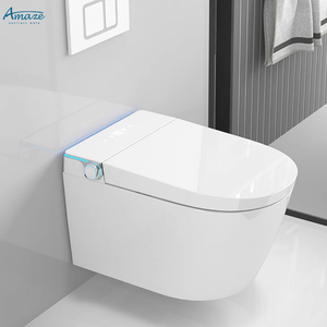 WC suspendu mural de luxe sans bride avec chasse automatique, bidet intégré, gris, toilette intelligente murale - Product Image 4