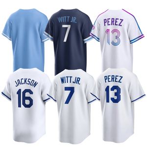 Maillots de baseball cousus pour hommes, version vierge, 7 Bobby Witt Jr., 13 Salvador Perez, 16 <span class=keywords><strong>Bo</strong></span> <span class=keywords><strong>Jackson</strong></span>, tailles S-3XL - Product Image 1