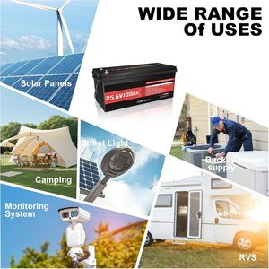 Paquete de 2 Baterías de Litio LiFePO4 de 24V 100Ah con BMS de 100A Integrado, Salida de Potencia de 2560W, hasta 15000 Ciclos para Sistemas Solares Fuera de la Red para Vehículos Recreativos - Product Image 5