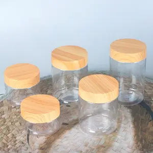 Eco-friendly logo engraving Bamboo Wood lid type screw jar multi color lid clear plastic jar