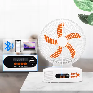 Outdoor solar fan rechargeable fan ,Bluetooth speaker radio multi-function 12-inch table fan, 12v dc standing fan