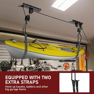 Système de poulie de plafond pour rangement de <span class=keywords><strong>garage</strong></span> Yonk, lot de 2, pour kayak, canoë, levage de marchandises, échelle, robuste, capacité de 120 lb - Product Image 3