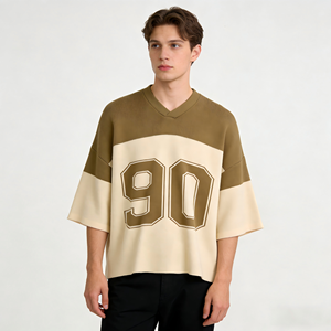 Jersey Deportivo de Punto ODM, Diseño Personalizado con Número, Camiseta de Punto para Marcas, Cuello en V, Bloques de Color, Manga Campana, Venta al Por Mayor - Product Image 3