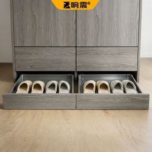 Tiroir à chaussures à rebond par résonance avec plateau, rangement ajustable pour entrée, design coulissant au sol - Product Image 2