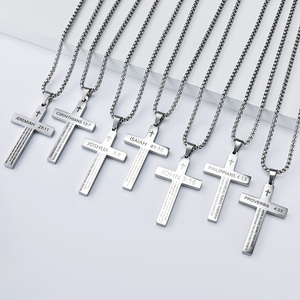 Collier en acier inoxydable de haute qualité, personnalisé, en gros, avec croix, bijoux religieux chrétiens, inspiré de la foi <span class=keywords><strong>biblique</strong></span> - Product Image 6