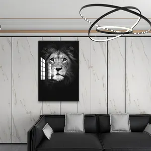 Custom Designs UV Print Modern Glass Painting Lions Wall Art 3D Crystal Porcelain Painting