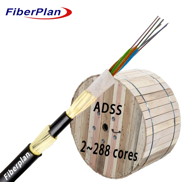 Fiberplan ADSS cavo in fibra ottica 2 4 6 8 12 24 48 72 96 core adss cavo aereo 1 km prezzo om1 cavo in fibra aerea