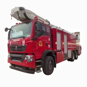 Sinotruk Howo kırmızı yangın kurtarma aracı asansör jet fonksiyonu ile, yüksek irtifa yangın söndürme kamyon itfaiye