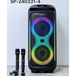 Haut-parleurs de fête en plein air à double cornes de basse de 8 pouces, 120 W de puissance crête, avec lumière colorée, double micro, karaoké familial - Product Image 2