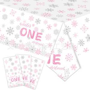 Kit de Fournitures de Fête Jetables Flocon de Neige Rose Argenté Assiettes Serviettes Gobelets Couverts pour Célébration d'Anniversaire d'Hiver - Product Image 2