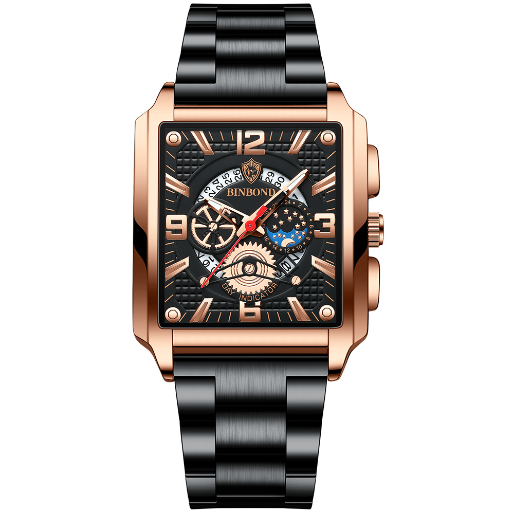 Black steel - rose gold - black face - rose stud