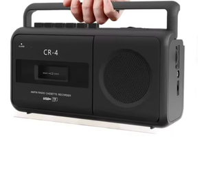 เครื่องเล่นเทปคาสเซ็ตแบบพกพาสไตล์เรโทร พร้อมวิทยุ AM FM ช่องเสียบ USB TF MP3 บลูทูธ บันทึกเสียง สำหรับใช้ในบ้าน นอกบ้าน เดินทาง ของขวัญ  รับสกรีนโลโก้ สีดำ - Product Image 1