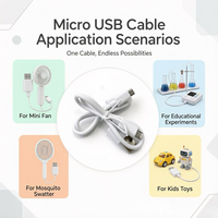 Cable de Carga USB Micro USB Corto de 30cm 50cm de Longitud, Blanco y Negro, para Pequeños Electrodomésticos, Mini Ventilador