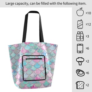 Wholesale Custom Printed Eco Friendly Recycle Reusable Polyester Grocery Bag <b>Handbag</b> Fabric Tote Shopping Bags - Product Image 4