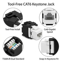 Conector Keystone Cat6 Macho/Hembra con Código de Color Blanco y Negro, Módulo de Red, Herramienta de Identificación de Datos, Conector RJ45 sin Herramientas para Panel de Conexiones