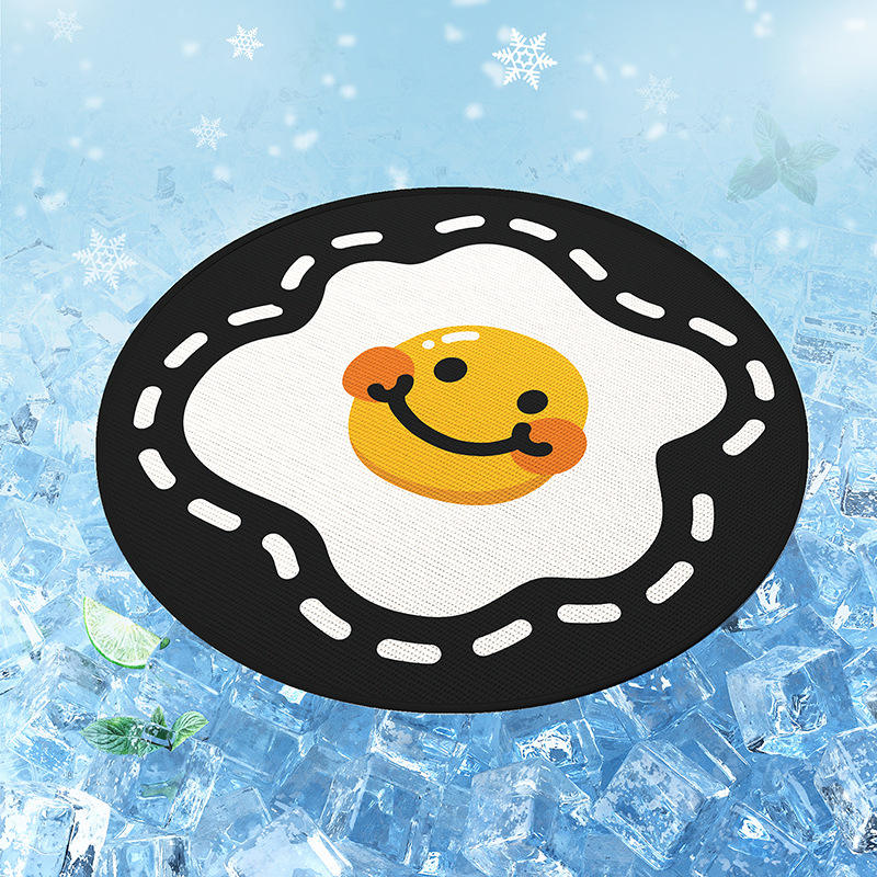 Tapis pour animaux de compagnie en soie glacée - Rond en forme d'œuf poché