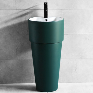 Ceramic Pedestal <b>Basin</b> <b>Round</b> One-Piece Floor Standing Washbasin For Small Apartments And Balconies - Product Image 3