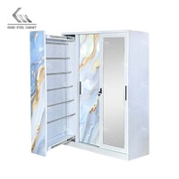 Armoire en acier en gros avec miroir et tiroir, armoire métallique à 2 portes coulissantes pour rangement de vêtements, mobilier de chambre en fer