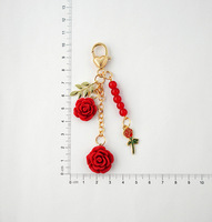 Porte-clés fleur de rose pendentif pendentif rose porte-clés fleur de rose pour femmes filles sac à main breloque accessoires décor