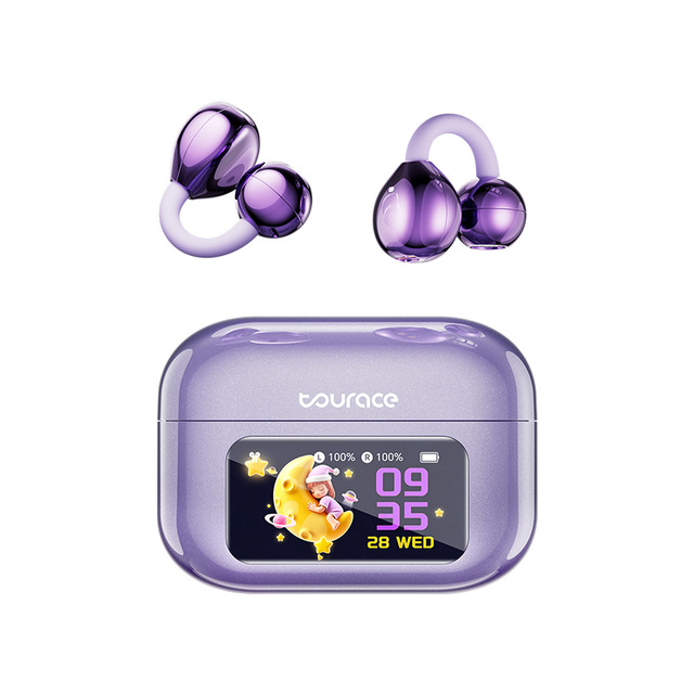 Open Ear Clip on Earbuds With Full Color Touch Screen Display OWS Wireless Headphone HiFi Sound ENC Noise Reduction