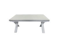 Nouvelle table de salle à manger de jardin moderne HOPING, couleur personnalisée, aluminium rectangulaire, table extensible, verre sablé, poudre