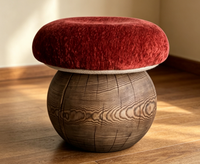 Tabouret champignon rembourré en tissu avec coussin en éponge, structure en bois massif, chaise ottoman d'appoint pour salon, chambre, hôtel, appartement