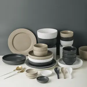 Рельефный дизайн керамической посуды в скандинавском стиле, матовая глазурованная керамическая посуда