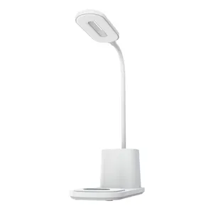 2021 novo produto LEVOU lâmpada de mesa com porta USB de carregamento Qi sem fio do carregador LED desk lamp 360 graus de rotação com suporte da pena