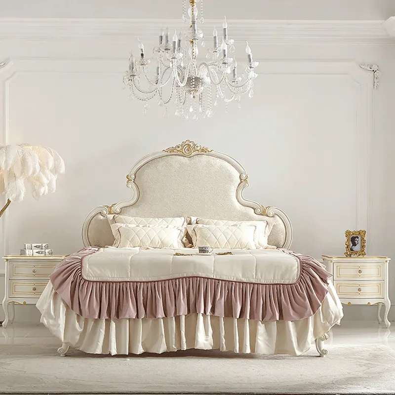 राजकुमारी राजा आकार के बेडरूम और रानी आकार लकड़ी के फ्रेम हेडबोर्ड घर बेडरूम फर्नीचर