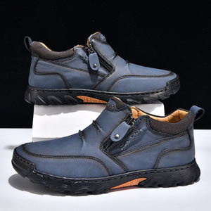 Mid <b>Top</b> Shoes Men Side Zipper Men Leather Shoes Wear-resistant <b>Walking</b> Shoes Thick Non-slip Outsole Fit For Outdoor Hiking - Product Image 4