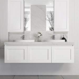 Hangzhou <strong>Ready</strong> <strong>Made</strong> White Modern Style Mirror MDF PVC <strong>Bathroom</strong> Cabinet Floating Vanity - Product Image 1