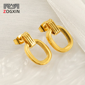 Zogxin Oval Geometric Stud Earrings Gold Stainless Steel For Women Party Fashion Jewelry - Product Image 1