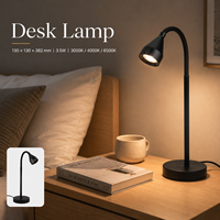 Lámpara de Escritorio con Brazo Flexible, Control Táctil, 3.5W, 3 CCT, Regulable, para Mesa de Noche, Oficina, Luz de Trabajo