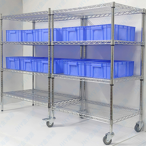 Warehouse Storage Stainless Steel Line Net <strong>Wire</strong> Mesh Shelf Chrome Plating Anti-static Household Display <strong>Rack</strong> with Wheels