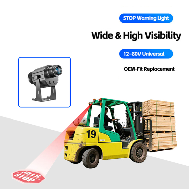 100-240V & 12-80V STOP Sign Projector IP67 Customizable Pattern Warning Light for Forklift Safety and Industrial Warehouse Floor